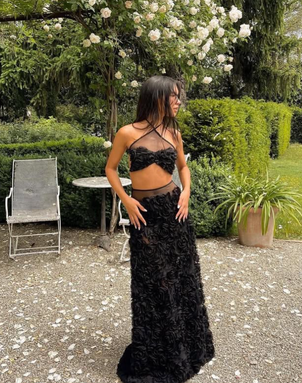 Sexy Mermaid Halter 3D Flower Black Tulle Prom Dress Evening Dress DP1380