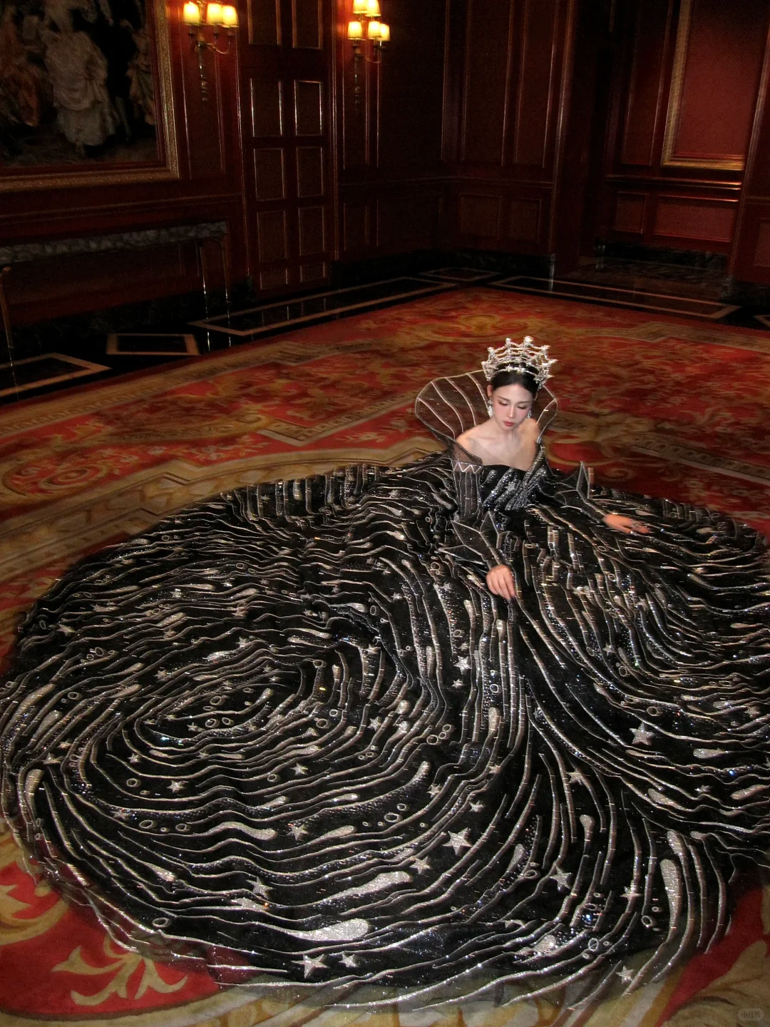 Luxurious Black Ball Gown Long Sleeve Shiny Sequin Long Prom Dress Evening Dress DP5381