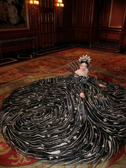 Luxurious Black Ball Gown Long Sleeve Shiny Sequin Long Prom Dress Evening Dress DP5381