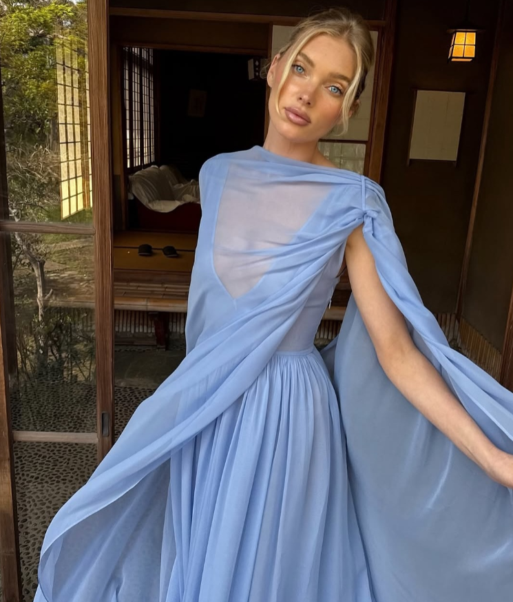 Blue A Line Deep V Neck Chiffon Evening Dress Cocktail Dress with Cape DP3123
