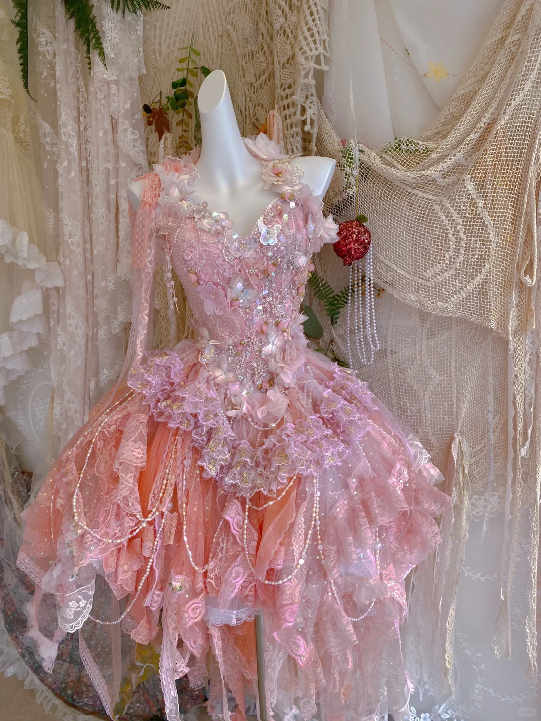 Pink Exquisite A Line Halter Floral Beaded Tulle Short Prom Dress Homecoming Dress DP3765