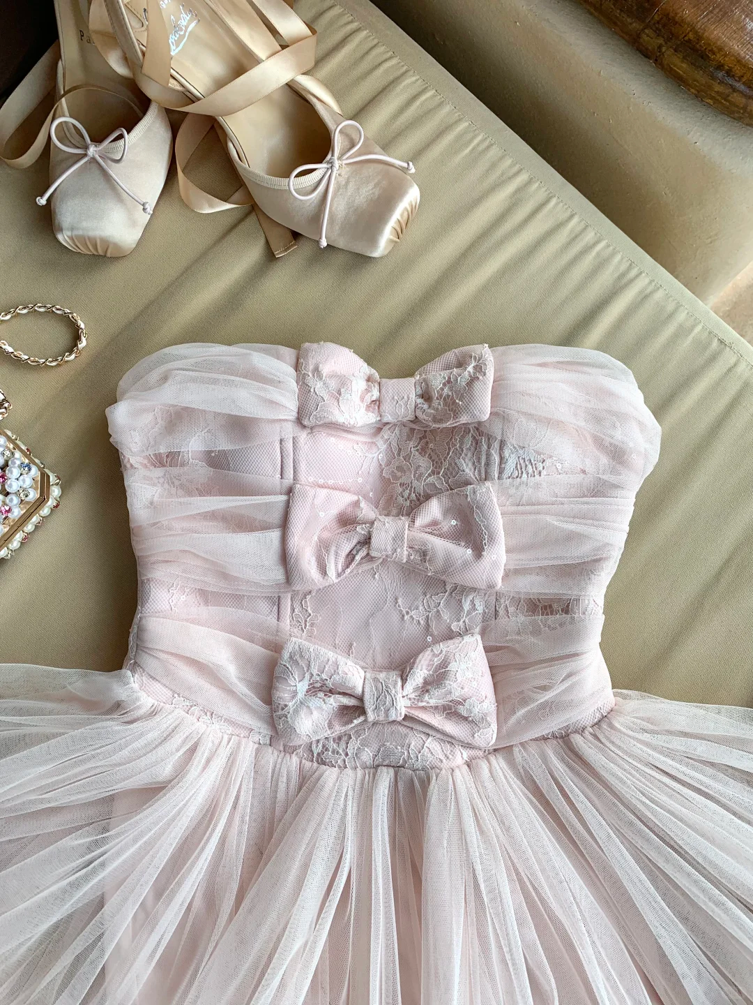 Light Pink A Line Strapless Bow Tulle Short Prom Dress Homecoming Dress DP6390