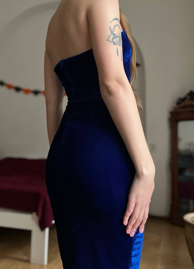 Vintage Sheath Sweetheart Neck Royal Blue Velvet Knee Length Prom Dress Evening Dress DP5727