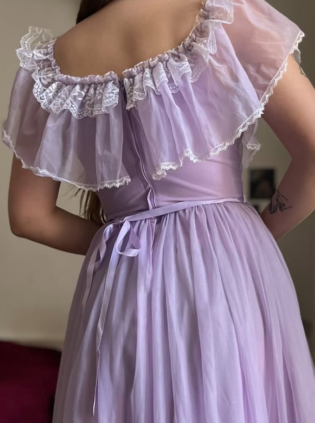 Vintage A Line Off the Shoulder Lilac Tulle Prom Dress Evening Dress Date Dress DP5708