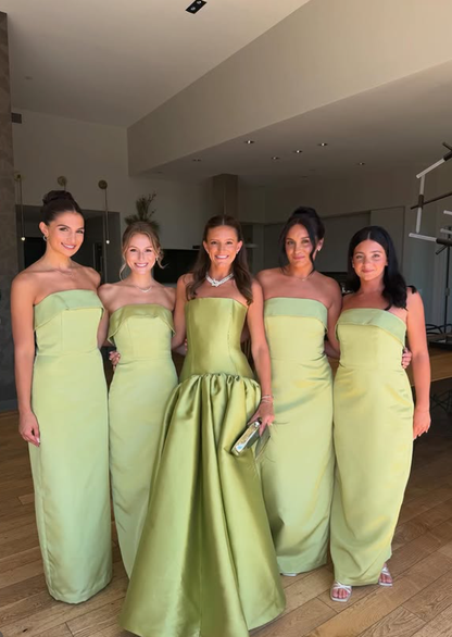 Light Celery Green A Line Strapless Satin Bridesmaid Dress DP5093