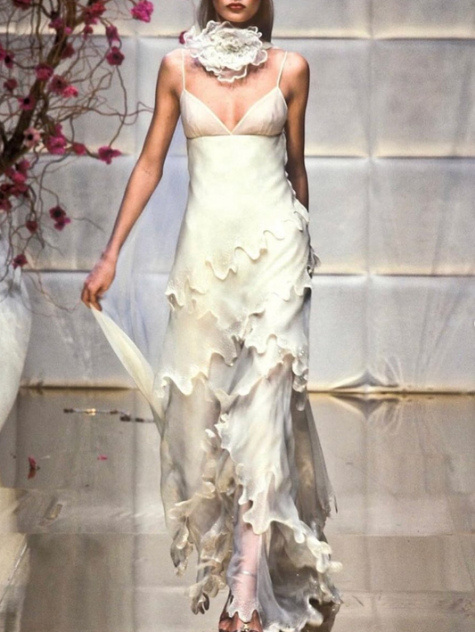 Stunning A Line Spaghetti Strap Tiered Beaded Chiffon Long Prom Dress Graduation Prom Dress DP2044