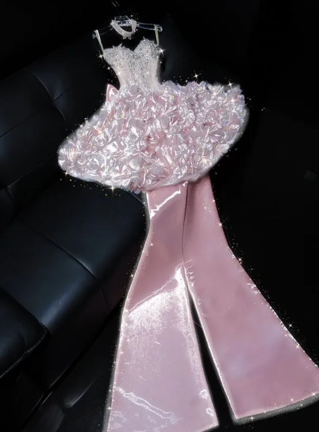 Sweety Pink Bow A Line Sweetheart Neck Exquisite Rhinestone Sequin Satin Short Homecoming Dress DP4640