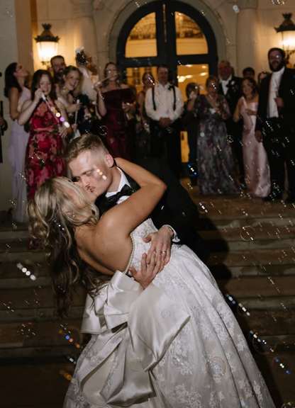 Pretty Ball Gown Strapless Corset White Pearl Lace Long Train Wedding Dress DP5828