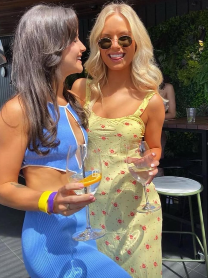 Cute Mermaid Straps Print Floral Yellow Chiffon Outfits DP1459
