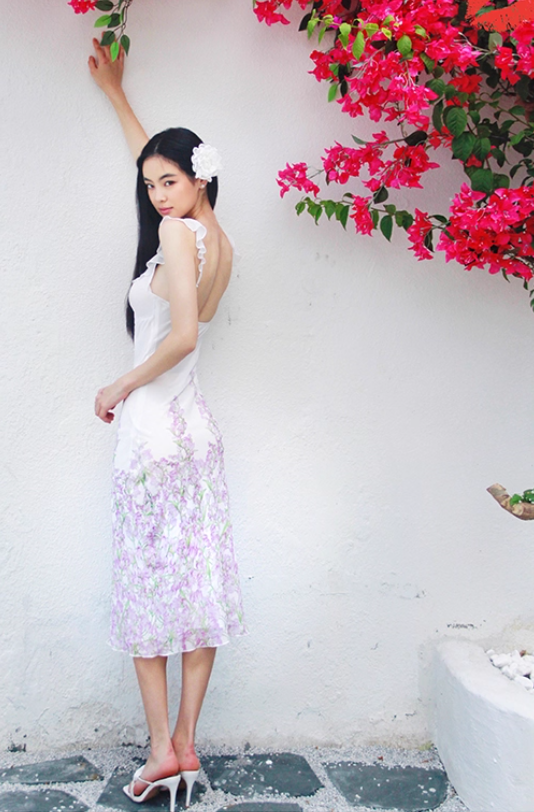 Dreamy Sheath Spaghetti Strap Purple Floral Chiffon Evening Dress Party Dress Outfits DP3422
