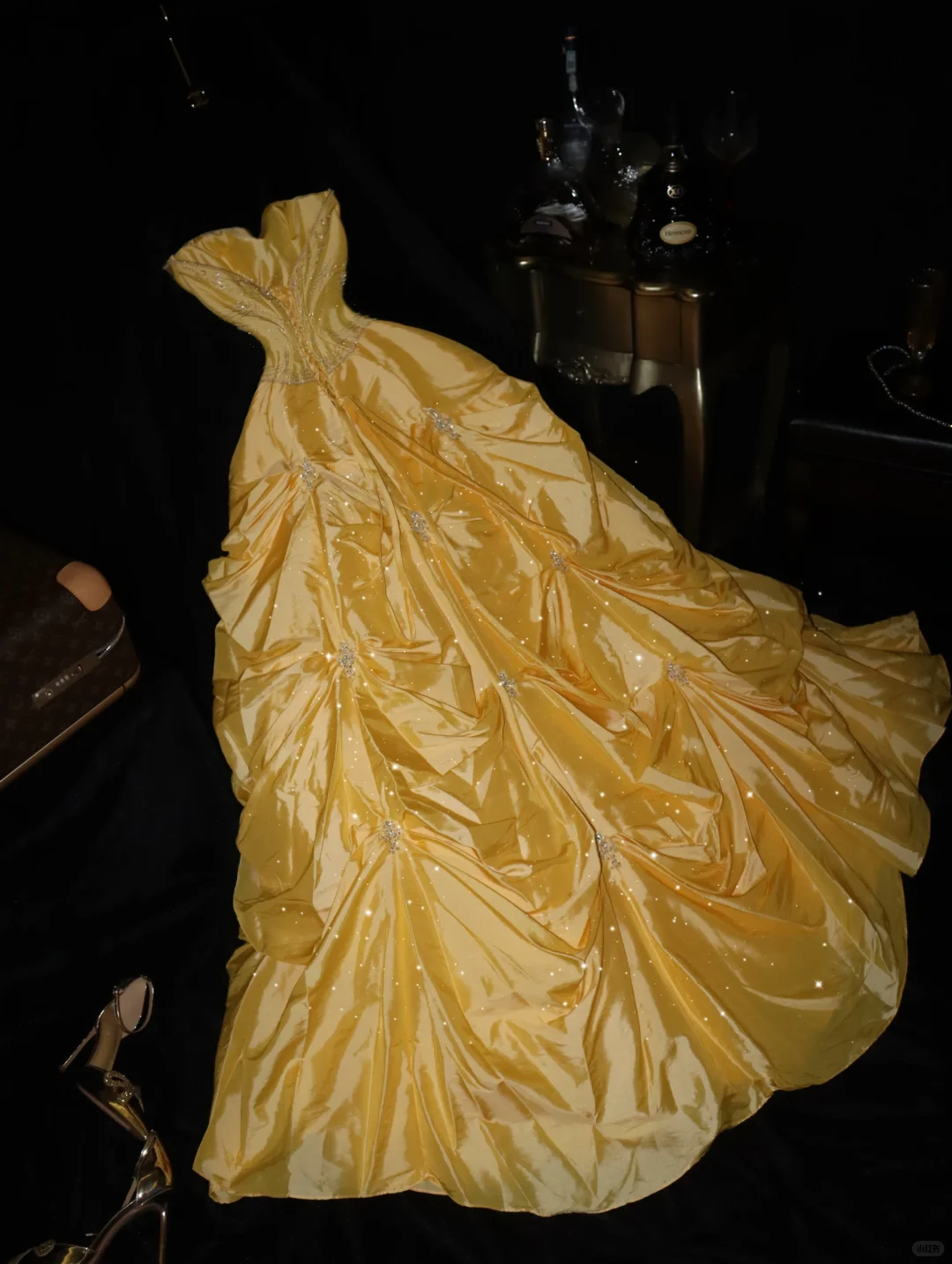 Dazzling Yellow A Line Sweetheart Neck Beaded Satin Prom Dress Party Evening Dress DP5333