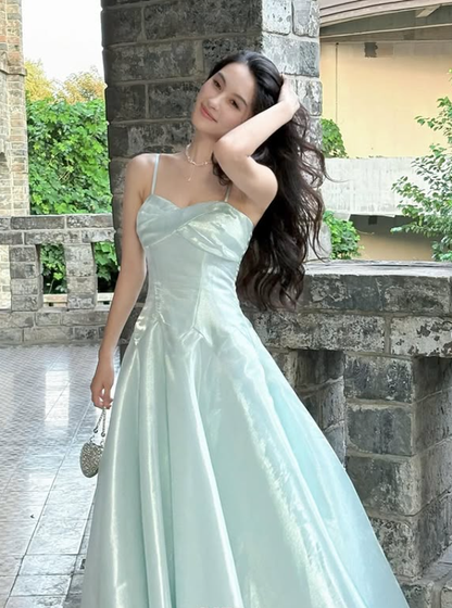 Dreamy A Line Spaghetti Straps Satin Long Graduation Prom Dress DP4880