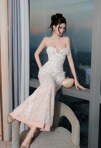 Luxurious Mermaid Sweetheart Neck Lace Tulle Prom Dress Evening Dress DP5923