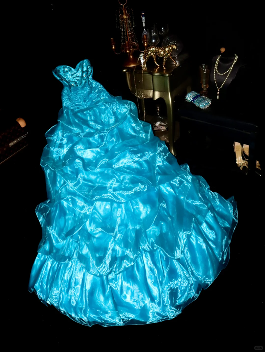 Stunning Blue A Line Sweetheart Neck Layered Organza Prom Dress 21th Birthday Dress DP3893