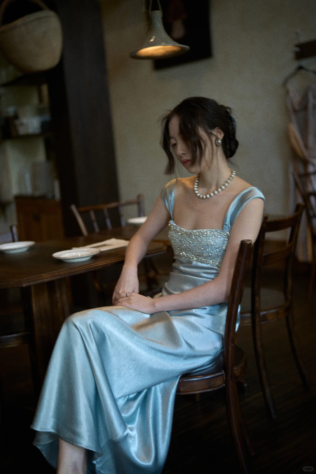 Elegant Blue A Line Straps Beaded Satin Long Prom Dress Date Dress DP4517