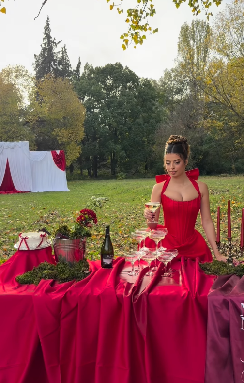 Red Ball Gown Halter Bow Satin Long Sweep Backless Prom Dress Birthday Party Dress DP4911