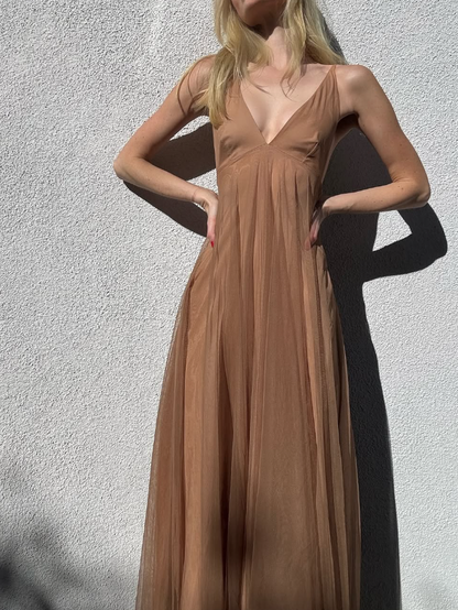 Simple A Line Spaghetti Strap Tulle Long Prom Dress Graduation Prom Dress DP2043