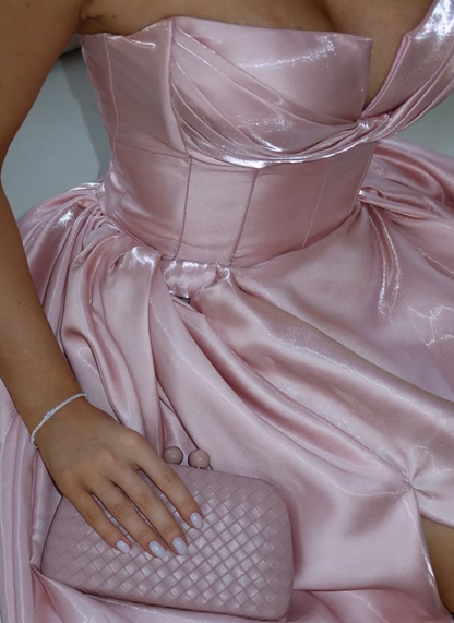 Cute Pink A Line Strapless Satin Long Prom Dress Evening Dress DP6223