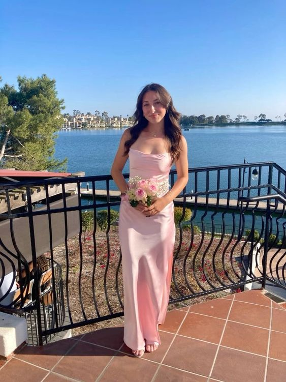 2025 New Elegant Pink Side Slit  Evening Dress Long Prom Dress DP746