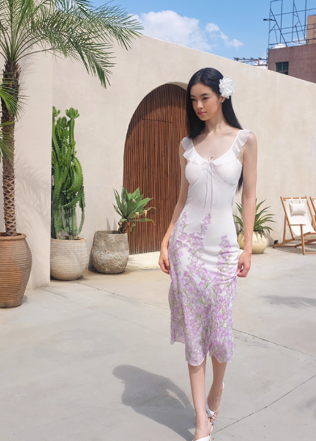Dreamy Sheath Spaghetti Strap Purple Floral Chiffon Evening Dress Party Dress Outfits DP3422