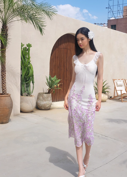 Dreamy Sheath Spaghetti Strap Purple Floral Chiffon Evening Dress Party Dress Outfits DP3422