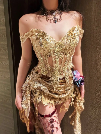 Golden A Line Straps Exquisite Sequin Short Homecoming Dress DP4582