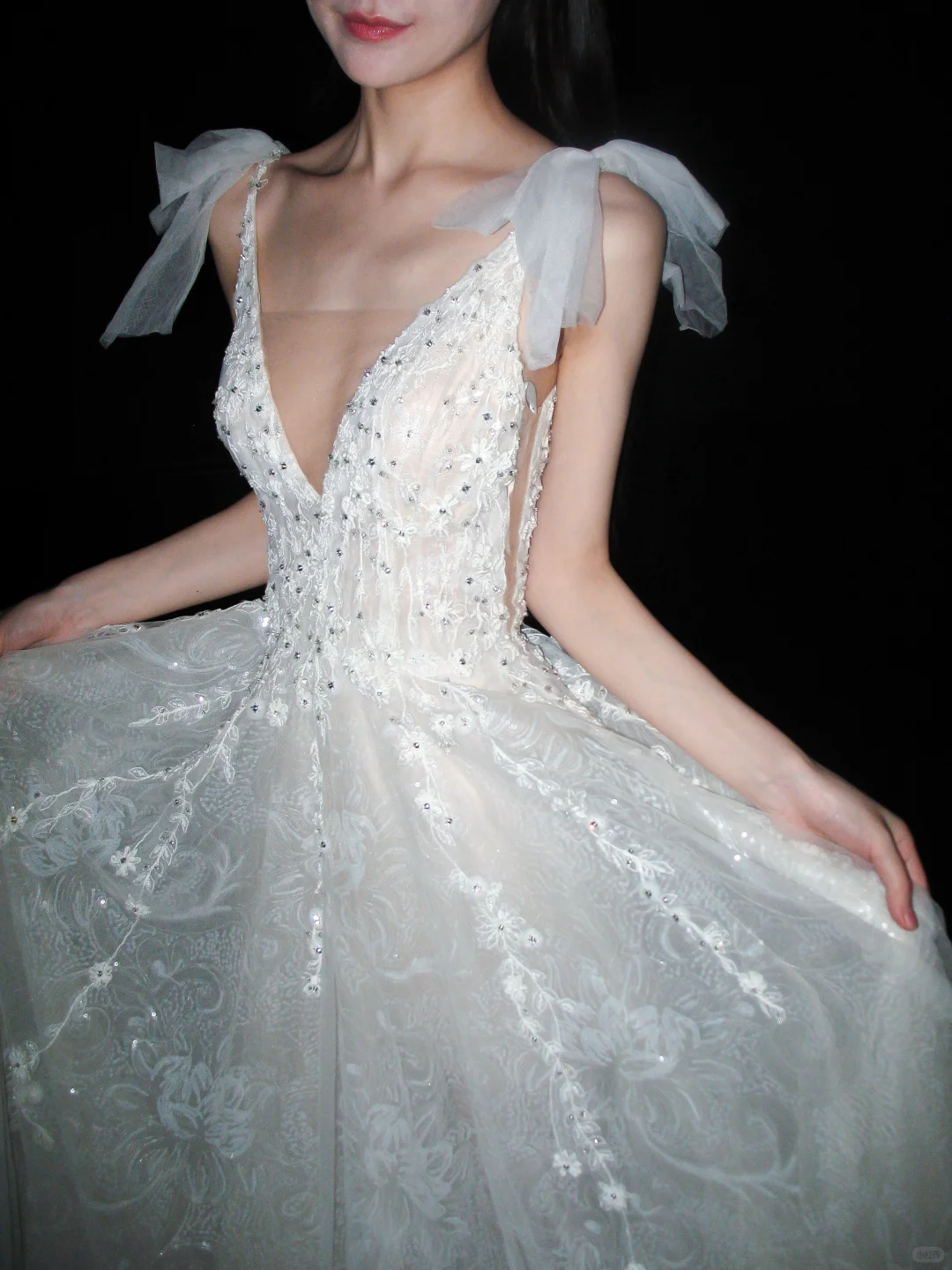 Princess A Line V Neck White Beaded Sequin Lace Tulle Long Wedding Dress DP8114