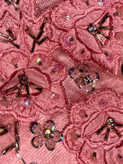 Vintage A Line Sweetheart Neck Beaded Pink Satin Tulle Long Prom Dress DP4423