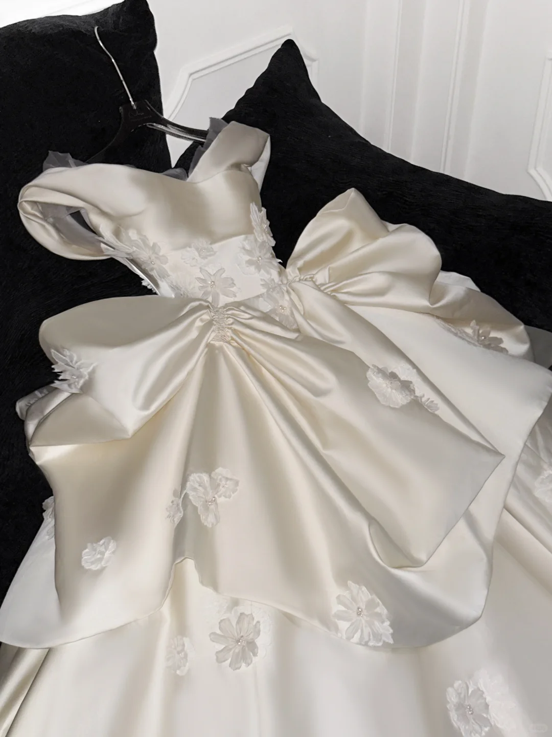 Cute A Line Off the Shoulder Appliques White Satin Long Prom Dress Wedding Dress DP2575