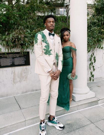 Dark Green Sexy High Slit Beaded Sequin Organza Long Sweep Prom Dress DP5055