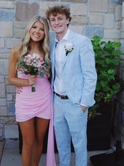 Attractive Sheath Strapless Pink Short Homecoming Dress with Ruched DP7205