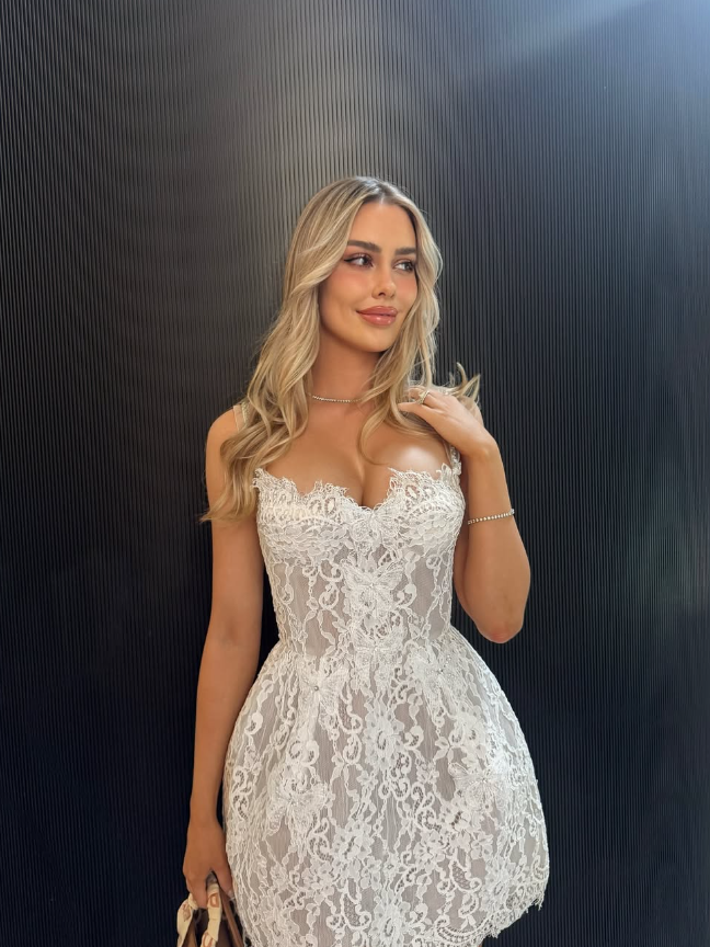 Cute A Line Spaghetti Straps Ivory Lace Short Homecoming Dress Birthday Dress DP1501