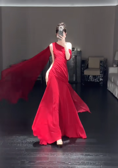 Charming Mermaid One Shoulder Burgundy Chiffon Long Party Dress Evening Dress DP2434