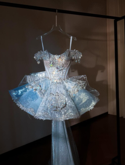 Stunning Blue A Line Off the Shoulder Exquisite Beaded Sequin Tulle Short Prom Dress Homecoming Dress DP6631