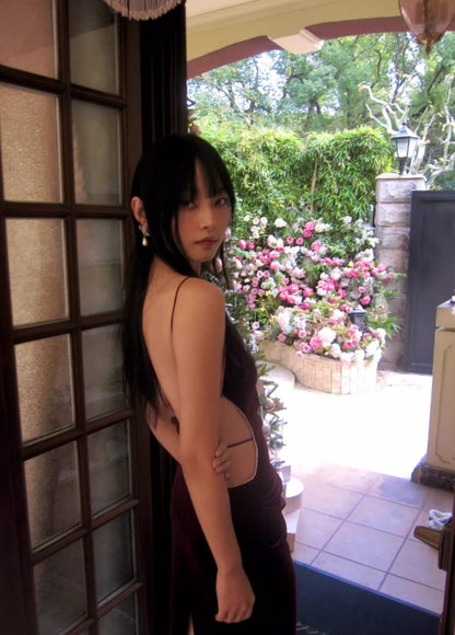 Burgundy Sheath Round Neck Velvet Open Back Prom Dress Date Dress DP4429