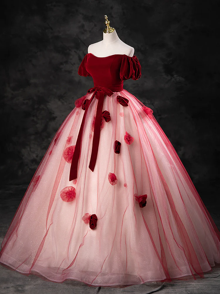 Red A-Line Tulle Long Prom Dress Formal Evening Dress Ball Gown DP026