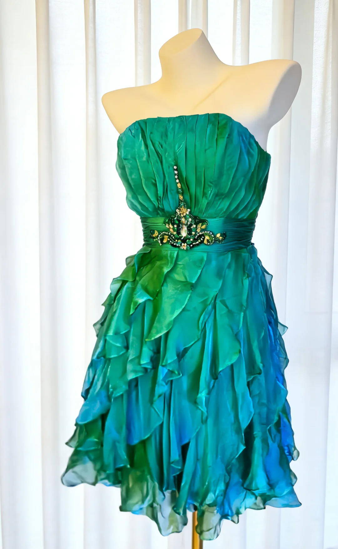 Vintage Stunning A Line Strapless Beaded Layered Ruffle Chiffon Short Homecoming Dress DP4723