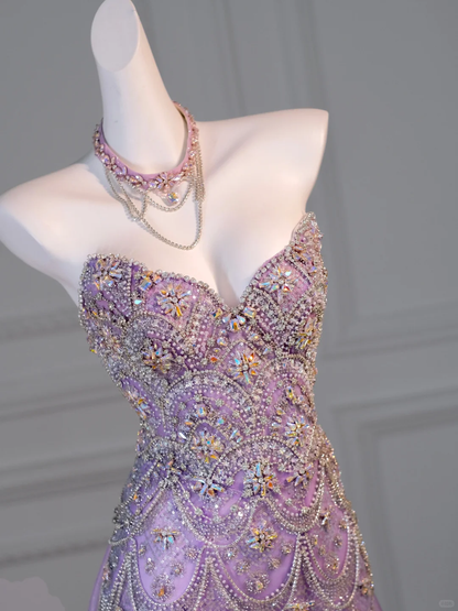 Gorgeous Sheath Strapless Beaded Tulle Long Prom Dress Evening Dress DP2727