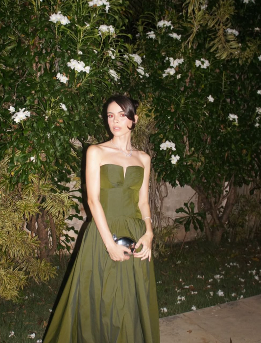 Charming Green A Line Strapless Satin Long Prom Dress Evening Dress DP6771