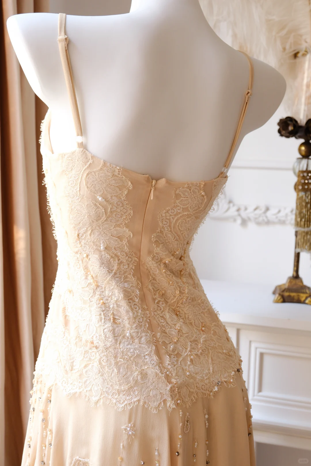 Vintage Apricot A Line Beaded Lace Chiffon Short Prom Dress Homecoming Dress DP5437