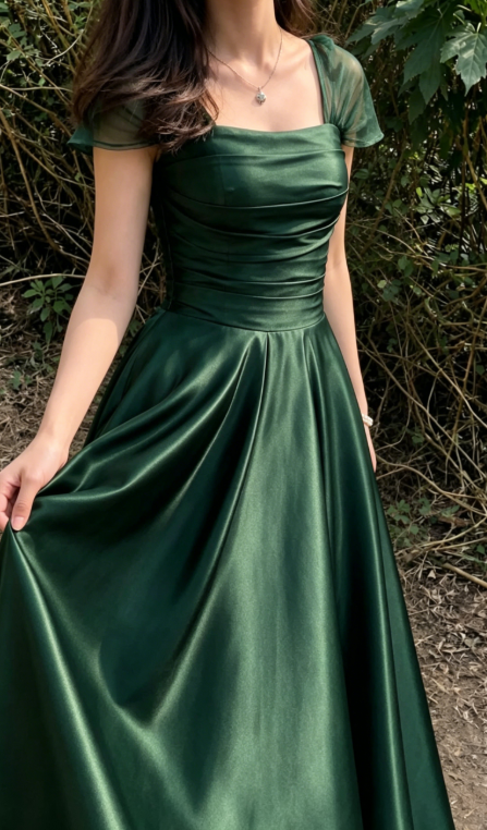 Elegance Emerald A Line Straps Satin Prom Dress DP5176