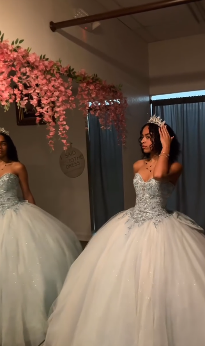Sweety A Line Sweetheart Neck Beaded Satin Tulle 16th Birthday Dress Graduation Prom Dress DP4845