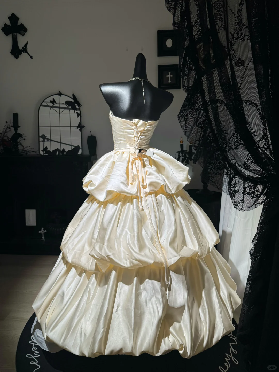 Apricot A Line Strapless Pleated Layered Satin Prom Dress Evening Dress DP6980
