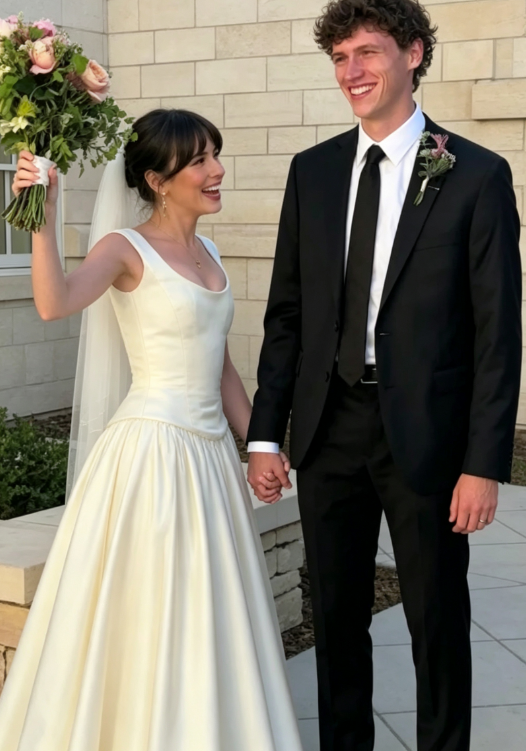 Vintage Ivory A Line Straps Satin Long Wedding Dress DP6726