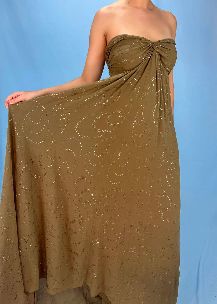 Brown A Line Sweetheart Neck Rhinestone Chiffon Long Prom Dress Evening Dress DP3296