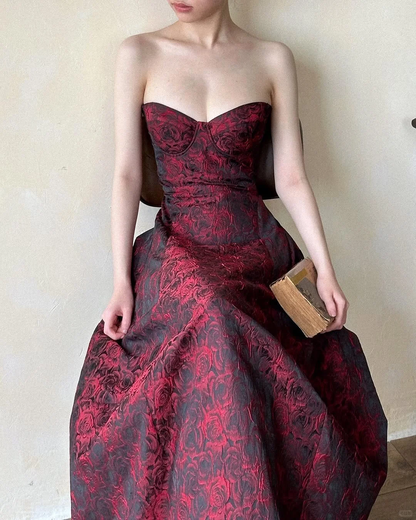 Burgundy Rose A Line Sweetheart Neck Satin Long Prom Dress Party Dress Outfits DP4530
