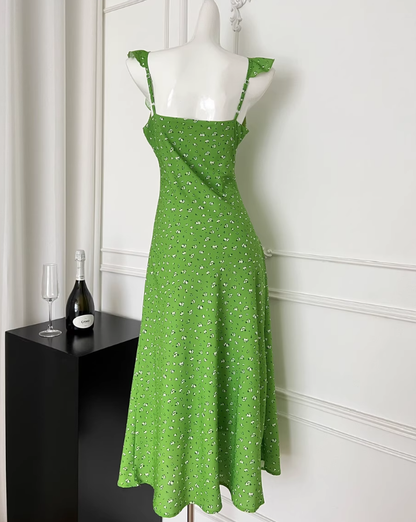 Stunning Green A Line Straps Chiffon Vacation Dress Summer Dress Outfits DP3557