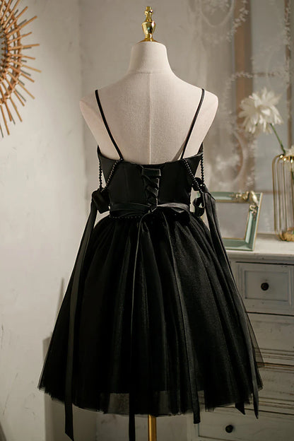 Sexy Spaghetti Straps Beading Satin Bow Short Homecoming Dresses DP972