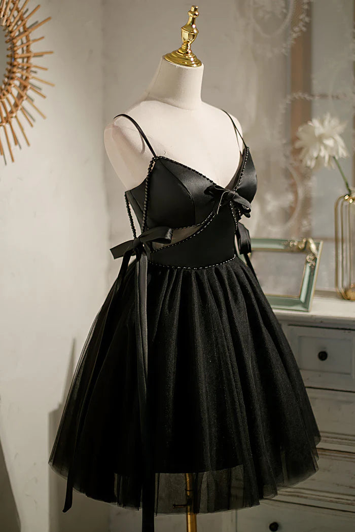 Sexy Spaghetti Straps Beading Satin Bow Short Homecoming Dresses DP972