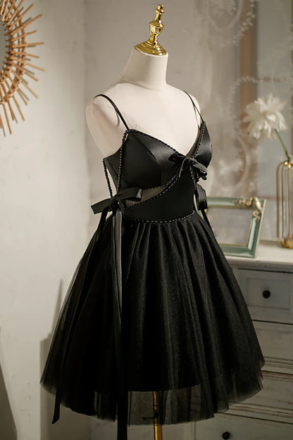 Sexy Spaghetti Straps Beading Satin Bow Short Homecoming Dresses DP972